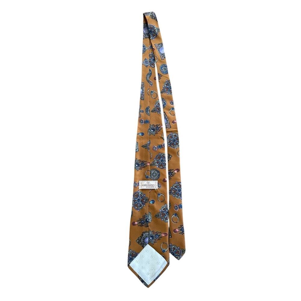 Valentino Cravatte 100% Silk Orange Geometric Design Necktie Hand Made in Italy